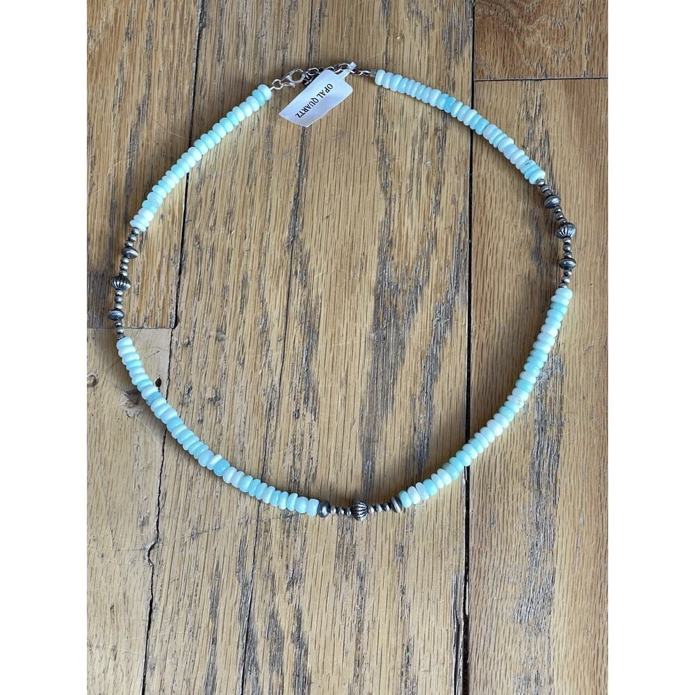 Turquoise Beaded Necklace Sterling Silver Navajo Pearl Style Western Boho 18–20” - Picture 9 of 10